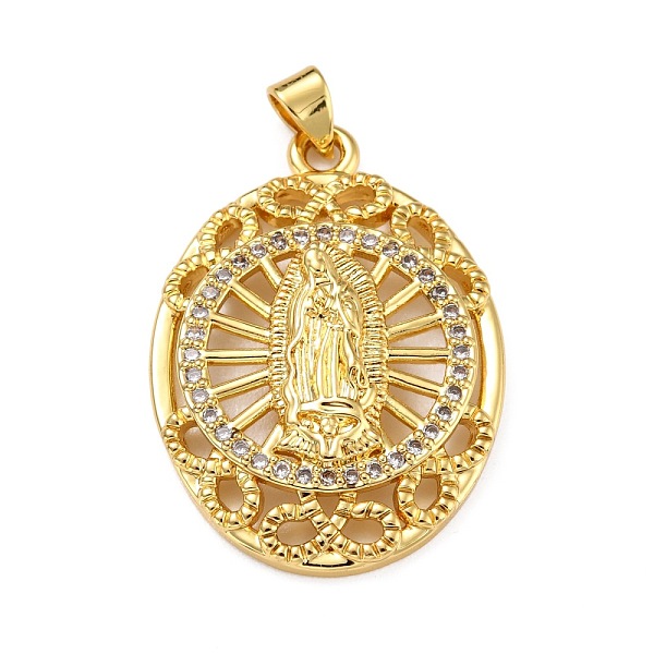 

PandaHall Brass Micro Pave Clear Cubic Zirconia Pendants, Oval with Virgin Mary, Real 18K Gold Plated, 34x24x5.5mm, Hole: 4x3mm Brass+Cubic...