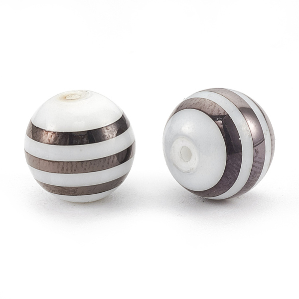 

PandaHall Electroplate Glass Beads, Stripe Round, Gunmetal Plated, 10x9.5~10mm, Hole: 1.2mm, 200pcs/bag Glass Stripe