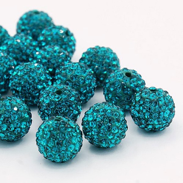 

PandaHall Grade A Rhinestone Beads, Pave Disco Ball Beads, Resin and China Clay, Round, Dark Cyan, PP9(1.5.~1.6mm), 8mm, Hole: 1mm Polymer...
