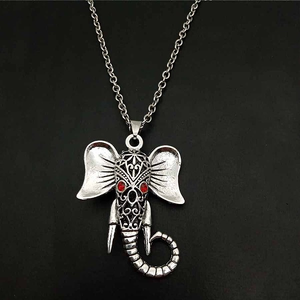 Alloy Pave Glass Cable Chain Red-eyed Elephant Pendant Necklaces For Women