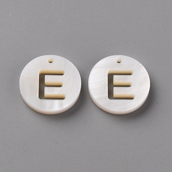 

PandaHall Natural Freshwater Shell Pendants, Flat Round with Letter, Letter.E, 12x1.5mm, Hole: 1mm Freshwater Shell Letter E White