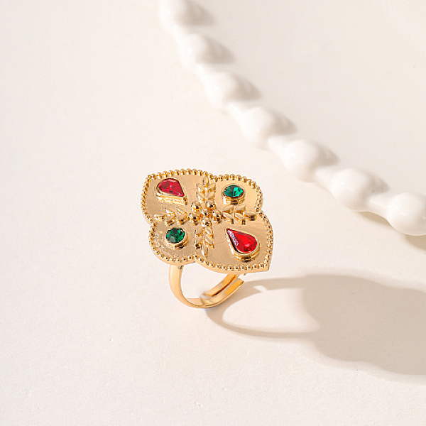 

PandaHall Flower Brass Micro Pave Cubic Zirconia Finger Ring, Real 18K Gold Plated, Rhombus: 32x22mm Brass+Cubic Zirconia Flower