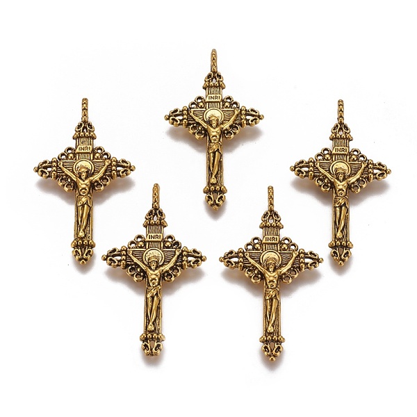 

PandaHall Alloy Pendants, For Easter, Cadmium Free, Nickel Free and Lead Free, Crucifix Cross Pendant, Antique Golden Color, 50x28x3mm, Hole...