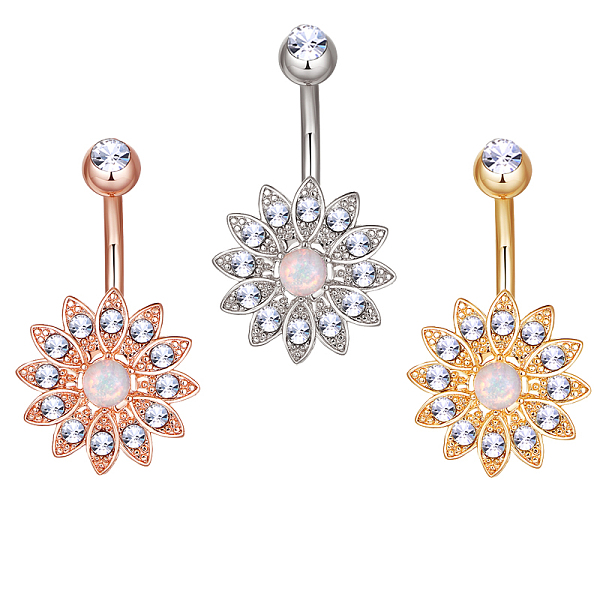 

PandaHall Brass Piercing Jewelry, Belly Rings, with Glass Rhinestone and Opal, Flower, Mixed Color, 31mm, bar: 15 Gauge(1.5mm), 3pcs/set..., Clear