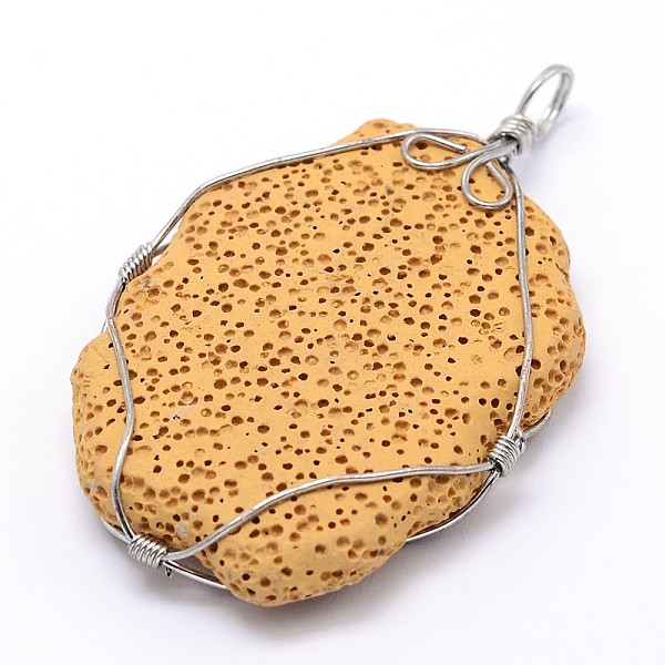 

PandaHall Nuggets Synthetic Lava Rock Big Pendants, with Platinum Plated Brass Findings, Dyed, Gold, 68x42x8.5mm, Hole: 5.5mm Lava Rock...