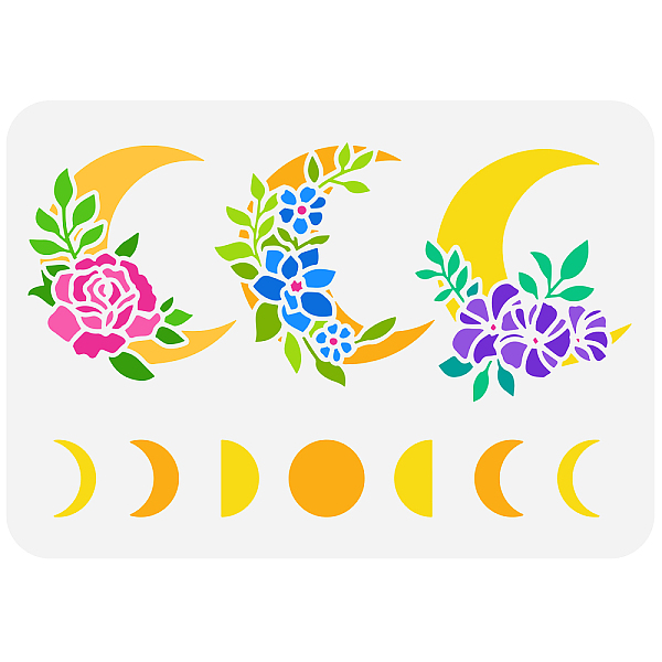 

PandaHall FINGERINSPIRE Floral Moon Phase Painting Stencil 11.7x8.3 inch Reusable Moon Flower Drawing Template DIY Craft Decorative Stencil...