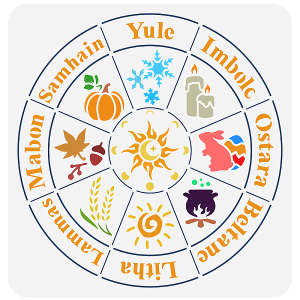 

PandaHall FINGERINSPIRE Wheel of The Year Stencil 30x30cm Reusable Sun Moon Phase Painting Template Four Seasons Sign Decoration Stencil for...