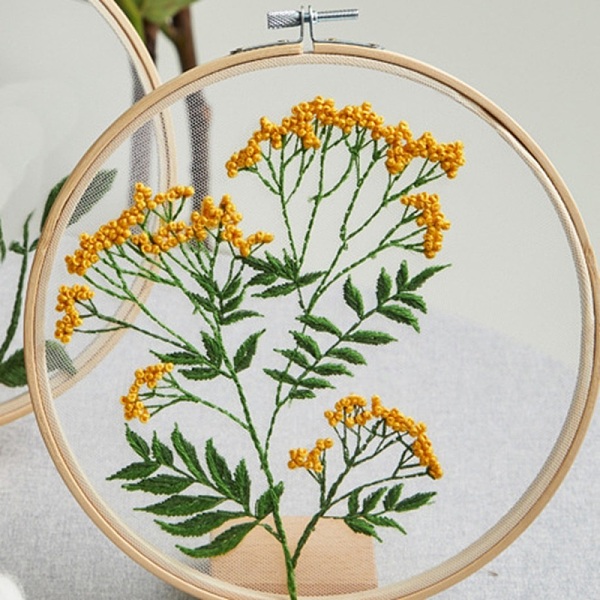 

PandaHall DIY Transparent Fabric Embroidery Kits, with Polyurethane Elastic Fibre and Plastic Frame & Iron Needle & Colored Thread, Flower...