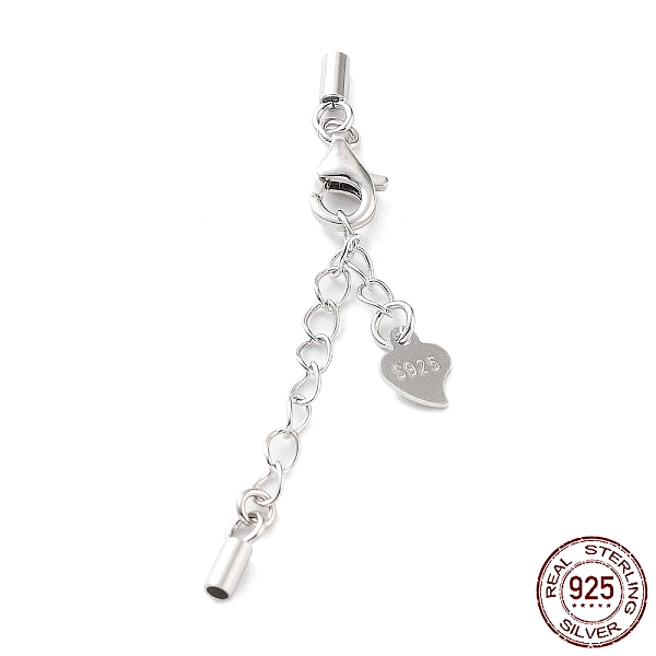 

PandaHall Rhodium Plated 925 Sterling Silver Curb Chain Extender, End Chains with Lobster Claw Clasps and Cord Ends, Heart Chain Tabs, with...