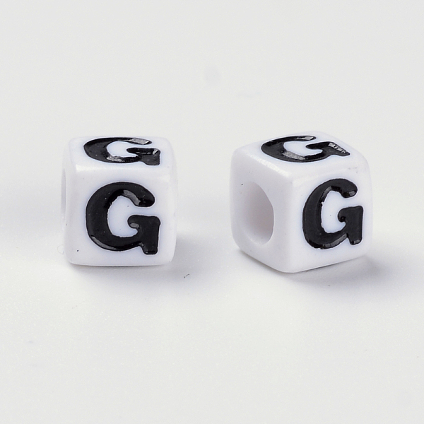 

PandaHall Acrylic Horizontal Hole Letter Beads, Cube, White, Letter G, Size: about 7mm wide, 7mm long, 7mm high, hole: 3.5mm, about...