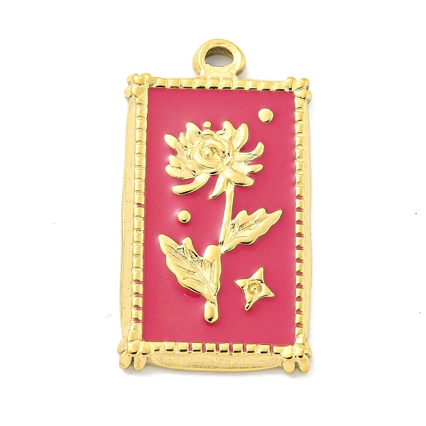 

PandaHall Real 18K Gold Plated Vacuum Plating 304 Stainless Steel Pendants, with Enamel, Rectangle with Flower Charms, Cerise, 26x14x2mm..., Red
