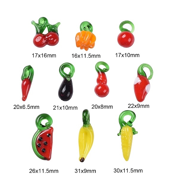 

PandaHall 60Pcs 10 Style Handmade Lampwork Pendants, Fruit, Mixed Color, 21~23x9~10x8~9mm, Hole: 1.5~4mm, 60pcs/box Lampwork Fruit..., Multicolor