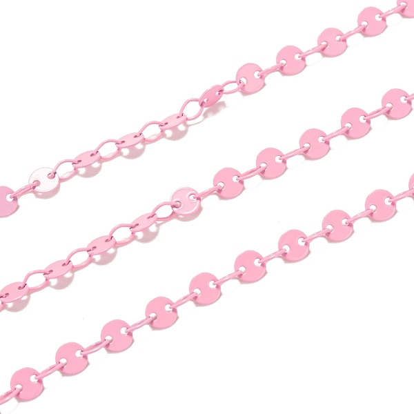 

PandaHall Spray Painted Brass Coffee Bean Chains, Soldered, with Spool, Pink, link: 4x3x0.5mm, bead: 4x0.6mm, 32.8 Feet(10m)/roll Brass Pink