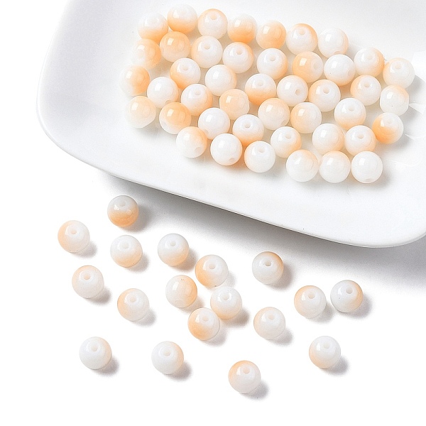 

PandaHall Two Tone Opaque Baking Painted Glass Beads Strands, Round, PeachPuff, 8x7mm, Hole: 1.2mm, about 100~102pcs/strand, 29.53~30.12..., Brown