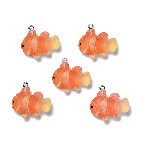 

PandaHall Opaque Resin Pendants, with Platinum Tone Iron Loops, Frosted, Fish, Dark Orange, 24.5x26.5x7mm, Hole: 2mm Iron+Resin Fish