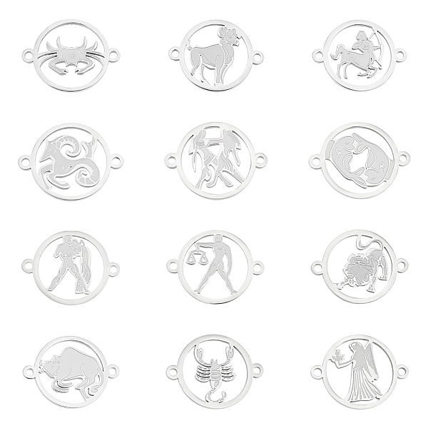 

PandaHall UNICRAFTALE 12pcs Hollow Zodiac Sign Stainless Steel Linking Charms Flat Round with Constellations Links Connectors Metal...