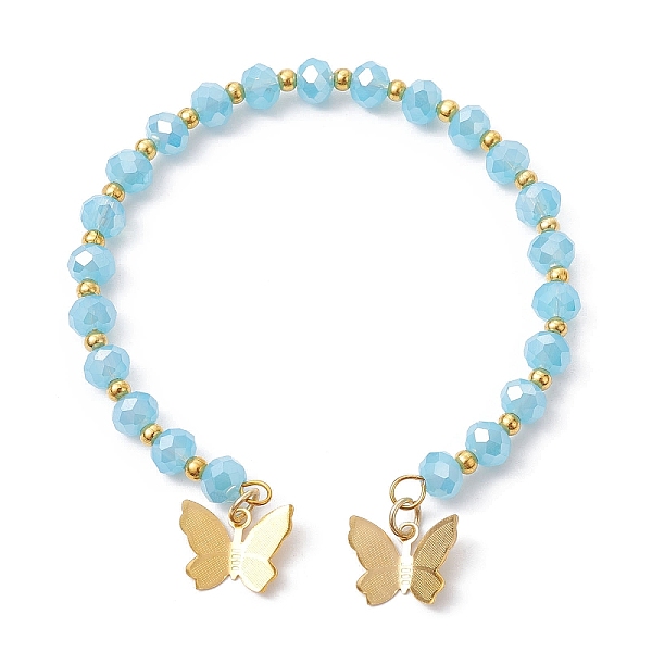 

PandaHall Glass Round Beaded Cuff Bangles, with Golden Brass Butterfly Charms, Light Sky Blue, Inner Diameter: 2-1/8 inch(5.5cm) Brass...