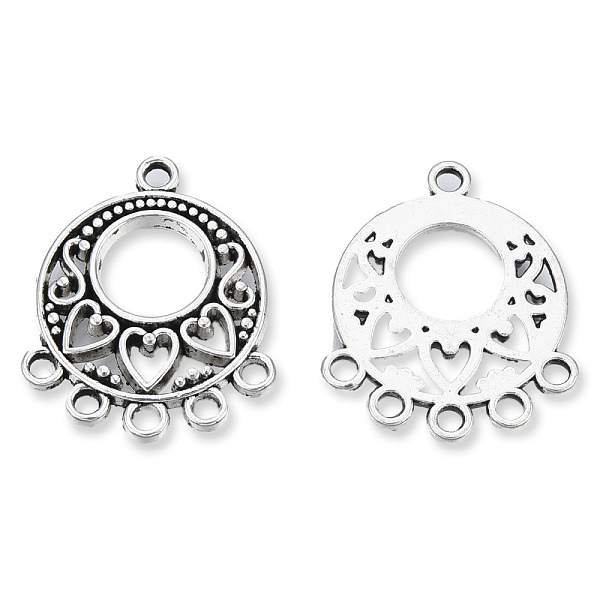 

PandaHall Tibetan Style Alloy Chandelier Component Links, Hollow-out, Cadmium Free & Lead Free, Flat Round with Heart, Antique Silver...