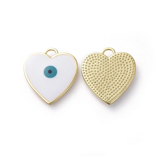 

PandaHall Golden Tone Brass Pendants, with Enamel, Heart with Evil Eye, White, 22x20x2mm, Hole: 3x3mm Brass+Enamel Heart White