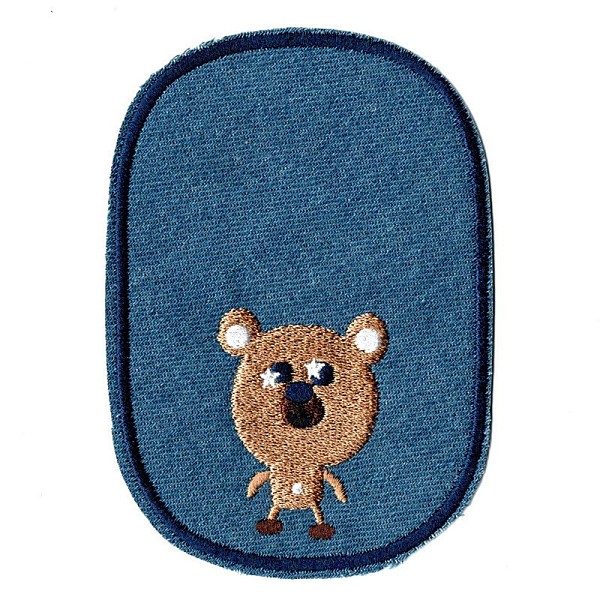 

PandaHall Computerized Embroidery Cloth Iron on/Sew on Patches, Costume Accessories, Oval with Bear, Steel Blue, 11.7x8.2cm Cloth Bear Blue