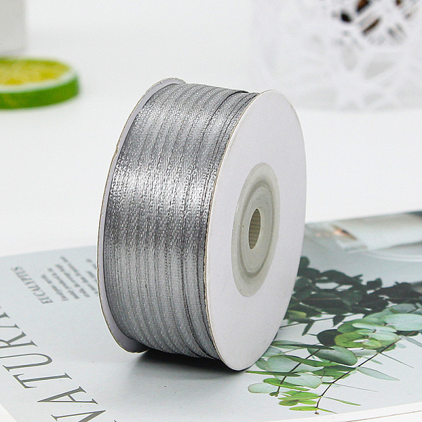 

PandaHall Polyester Double-Sided Satin Ribbons, Ornament Accessories, Flat, Gray, 3mm, 100 yards/roll Polyester None Gray