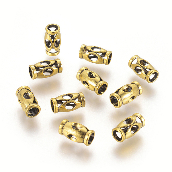PandaHall Tibetan Style Hollow Beads, Lead Free & Cadmium Free, Column, Antique Golden Color, about 7.5mm in diameter, 13.5mm long, hole...