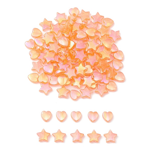 

PandaHall 100Pcs 2 Style Eco-Friendly Transparent Acrylic Beads, Heart/Star, Dyed, AB Color, Orange Red, 8~10x8~10x3~4mm, Hole: 1.5mm...