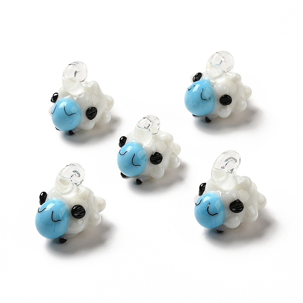 

PandaHall Handmade Lampwork Pendants, Sheep Charms, Light Sky Blue, 21~27x18~20x18~23mm, Hole: 1.6~5mm Lampwork Sheep
