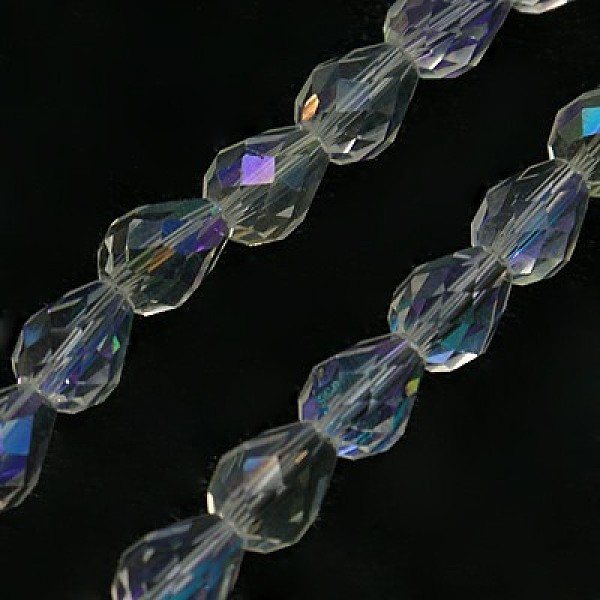 

PandaHall Electroplate Glass Bead Strands, AB Color Plated, Faceted, Drop, Clear AB, 8x6mm, Hole: 1mm, about 66~68pcs/strand, 22 inch Glass..., White