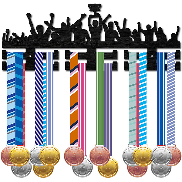 

PandaHall Fashion Wood Medal Hanger Holder, 2 Line Display Wall Rack, with Screws & Anchor Plug, Black, Trophy, 150x400mm, Hole: 5mm Wood...