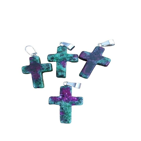 

PandaHall Natural Ruby in Zoisite Pendants, with Platinum Tone Brass Findings, Cross, 25x18mm Ruby in Zoisite Cross