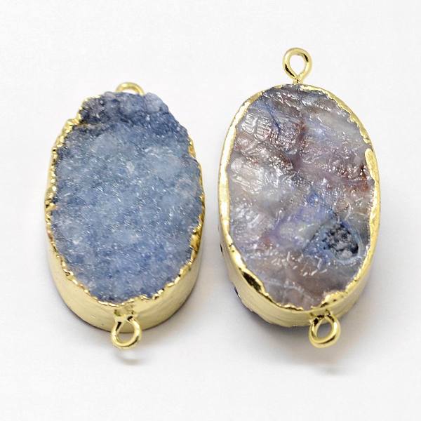 

PandaHall Electroplated Natural & Dyed Druzy Agate Links connectors, with Golden Plated Brass Findings, Oval, Cornflower Blue...
