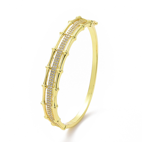 

PandaHall Clear Cubic Zirconia Bamboo Hinged Bangle, Brass Jewelry for Women, Light Gold, Inner Diameter: 2x2-1/4 inch(5.15x5.5cm) Cubic...
