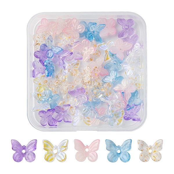 

PandaHall 50Pcs 5 Colors Transparent Spray Painted Glass Charms, AB Color Plated, Butterfly, Mixed Color, 9.5x11x3mm, Hole: 0.8mm..., Multicolor