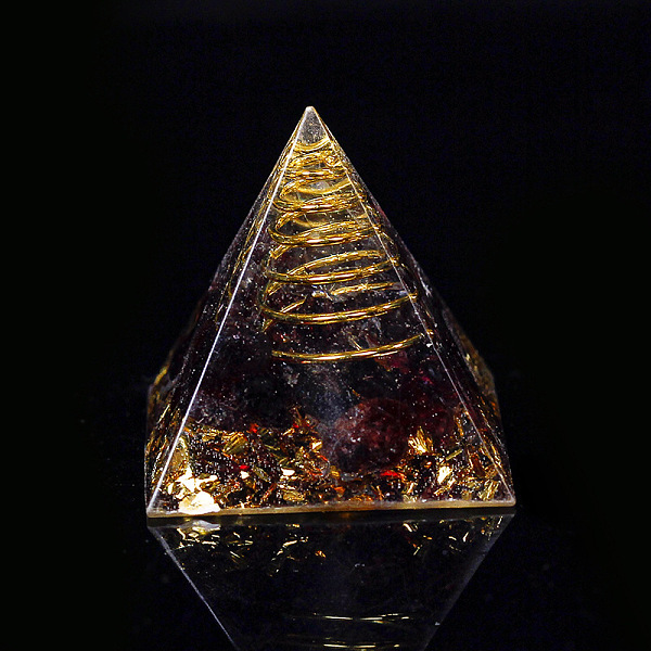 

PandaHall Orgonite Pyramid Resin Display Decorations, with Brass Findings, Gold Foil and Natural Garnet Chips Inside, for Home Office Desk...
