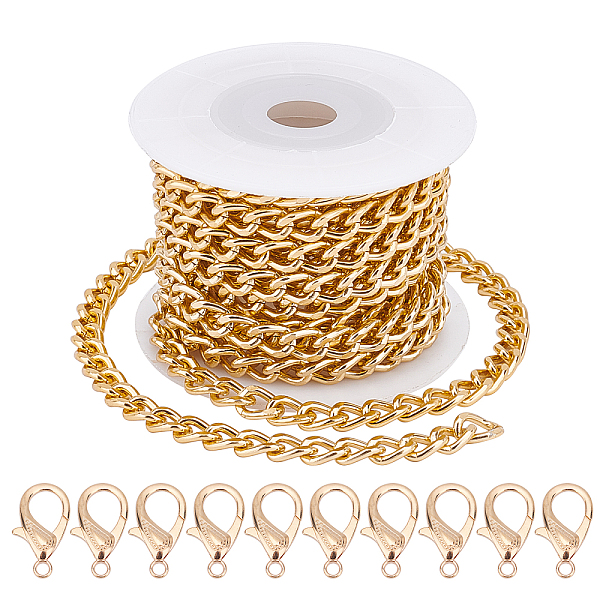 

PandaHall CHGCRAFT DIY Chain Necklace Making Kits, Including 3m Aluminium Curb Chain, 10Pcs Zinc Alloy Lobster Claw Clasps and Spools, Light...