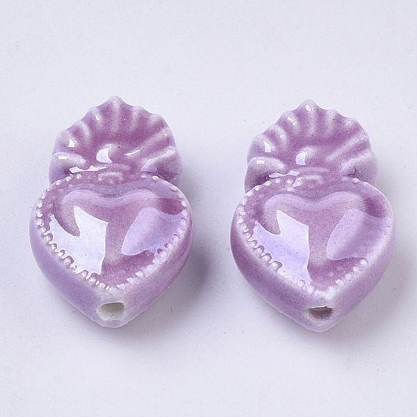 

PandaHall Handmade Porcelain Beads, Bright Glazed Porcelain Style, Heart, Medium Orchid, 16x10.5x6.5mm, Hole: 1.2mm Porcelain Heart Purple
