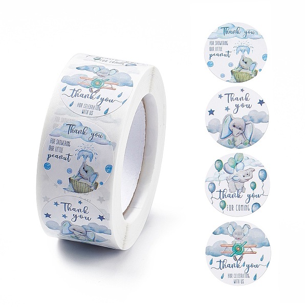 

PandaHall 4 Patterns Paper Thank You Gift Sticker Rolls, Round Dot Decals for DIY Scrapbooking, Craft, Elephant Pattern, Light Sky Blue..., White