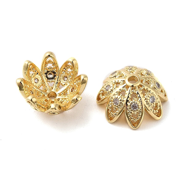 

PandaHall Brass Micro Pave Cubic Zirconia Bead Cap, Multi-Petal, Real 18K Gold Plated, 11.5x5.5mm, Hole: 1.4mm Brass+Cubic Zirconia Clear