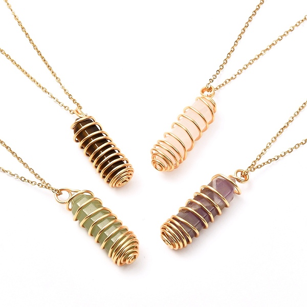 

PandaHall Double Pointed Mixed Stone Pendant Necklace for Girl Women, Wire Wrap Pendant 304 Stainless Steel Necklace, Golden, 17.9 inch...