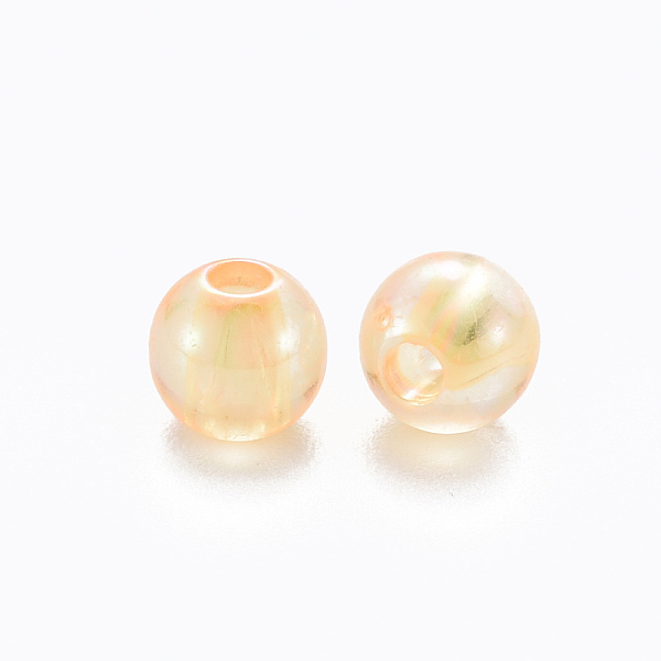 

PandaHall Transparent Acrylic Beads, AB Color Plated, Round, Gold, 6x5mm, Hole: 1.8mm, about 4400pcs/500g Acrylic Round Gold