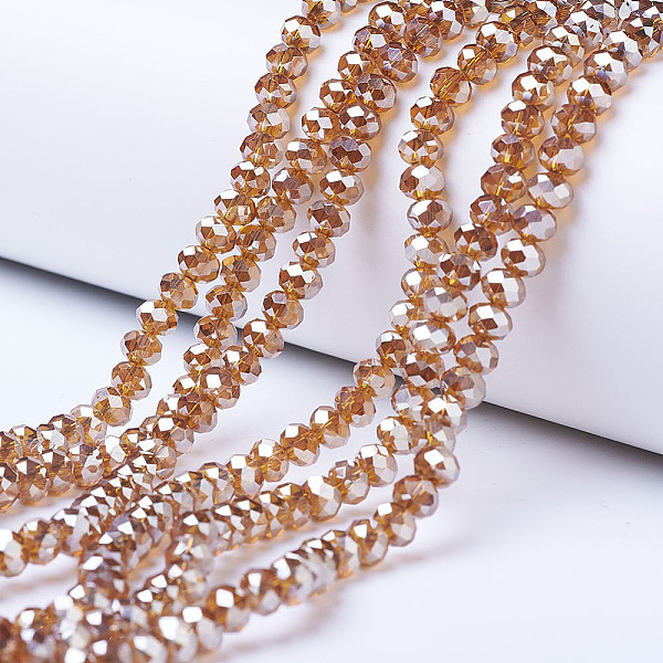 

PandaHall Electroplate Glass Beads Strands, Platinum Plated, Faceted, Rondelle, Peru, 3x2mm, Hole: 0.8mm, about 150~155pcs/strand, 15~16..., Brown