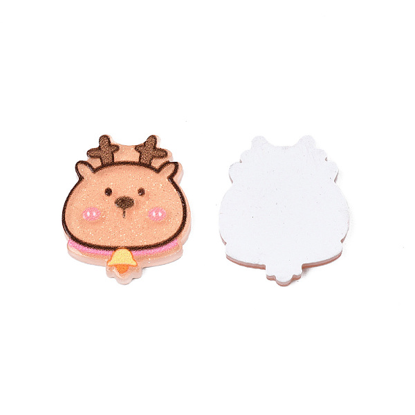 

PandaHall Printed Acrylic Cabochons, with Glitter Powder, Christmas Style, Reindeer, Sandy Brown, 21.5x17x2mm Acrylic Deer