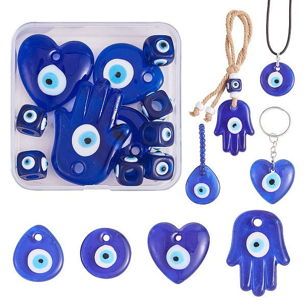 

PandaHall DIY Jewelry Making Finding Kit, Including Teardrop & Flat Round & Heart & Hansa Hand Lampwork Pendants, Column Resin European...