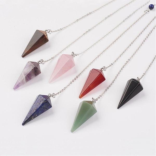 

PandaHall Natural & Synthetic Mixed Stone Hexagonal Pointed Dowsing Pendulums, with Brass Cross Chains, Cone, Platinum, Lead Free & Nickel...