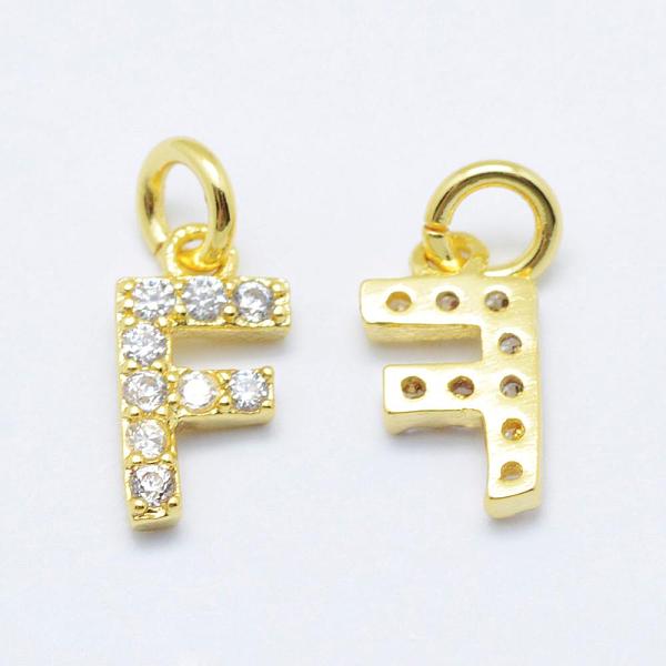 

PandaHall Brass Micro Pave Grade AAA Cubic Zirconia Charms, Letter F, Cadmium Free & Nickel Free & Lead Free, Real 18K Gold Plated..., Clear
