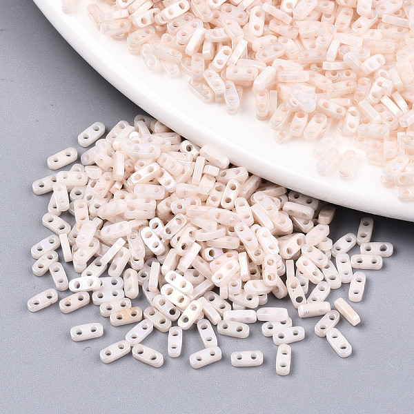 

PandaHall 2-Hole Glass Seed Beads, Opaque Colours Rainbow, Rectangle, Floral White, 4.5~5x2x1~1.5mm, Hole: 0.5~0.8mm, about 400pcs/10g Glass...