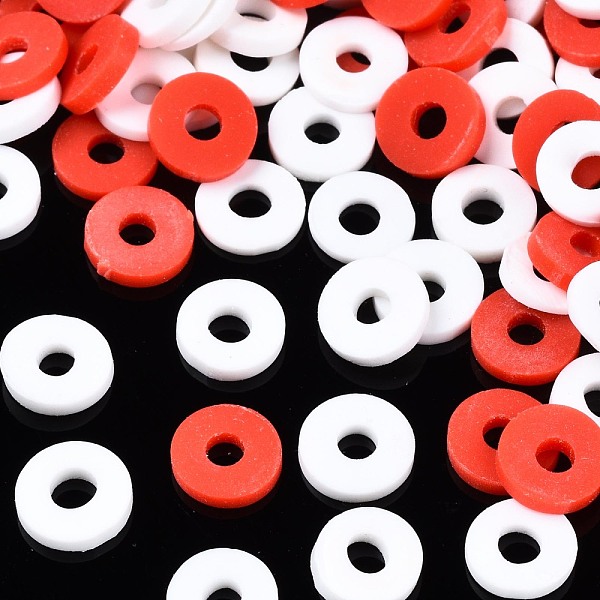 PandaHall Handmade Polymer Clay Beads, Heishi Beads, for DIY Jewelry Crafts Supplies, Disc/Flat Round, Red, 6x1mm, Hole: 2mm, about...