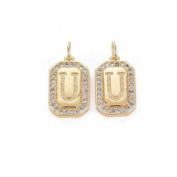 

PandaHall Brass Micro Pave Clear Cubic Zirconia Pendants, Nickel Free, Real 18K Gold Plated, Rectangle with Letter, Letter.U, 16x9.5x2mm...