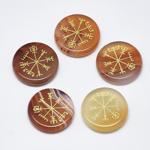 

PandaHall Natural Carnelian Cabochons, Flat Round with Nordic Pagan Pattern, 25x5.5mm Carnelian Flat Round